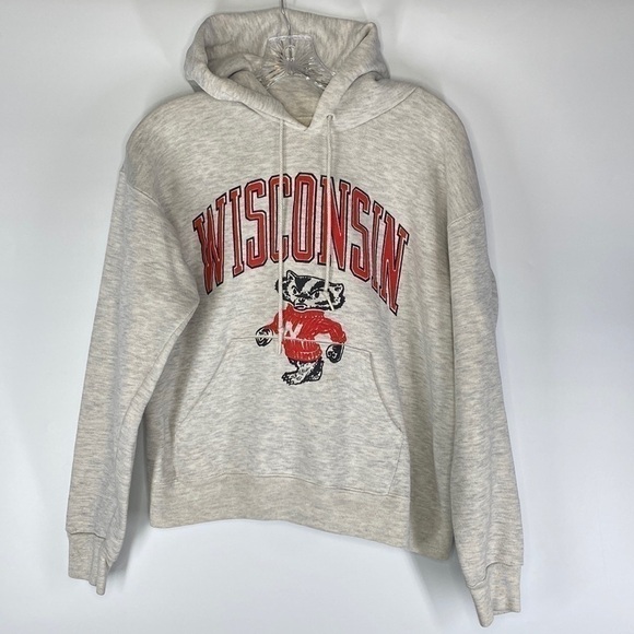 Vintage Lee Heavyweight Wisconsin Badgers Gray Hoodie Sweatshirt Medium 90s - Picture 1 of 8